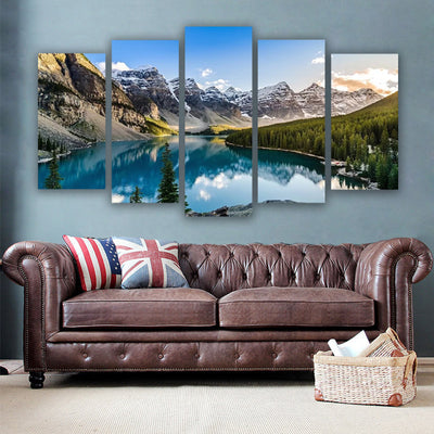 5 Piece Canvas Wall Arts Moraine Lake And Mountain Living Room Modular Modern Picture Home Decor - Antique Decore