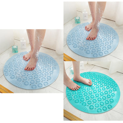 Textured Surface Round Shower Mat Anti-Slip Bath Mats With Drain Hole Massage Round In Middle For Shower Stall - Antique Decore