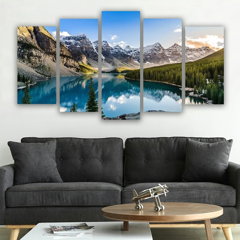 5 Piece Canvas Wall Arts Moraine Lake And Mountain Living Room Modular Modern Picture Home Decor - Antique Decore