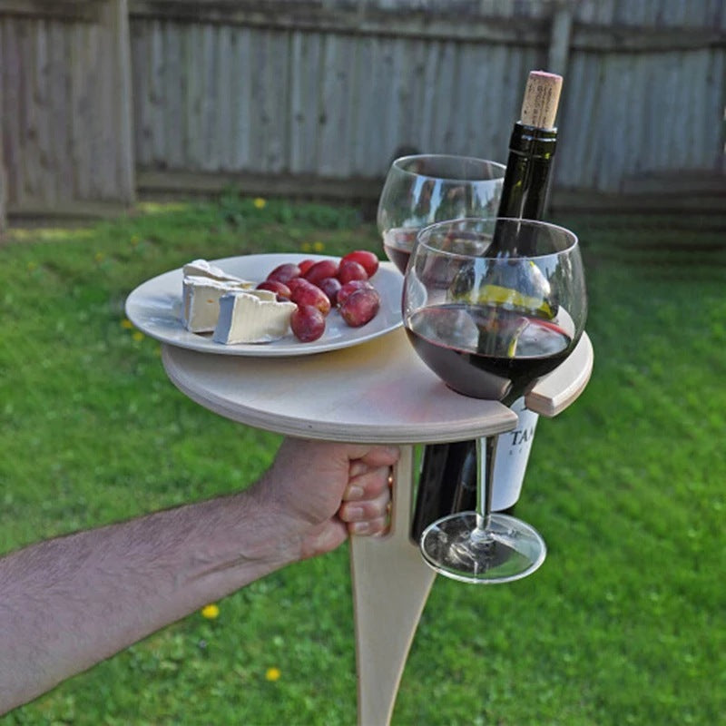 Portable Wine Table With Folding Round Table, Mini Wooden Picnic Table, Easy To Carry, Removable Beer Table - Antique Decore