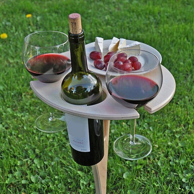 Portable Wine Table With Folding Round Table, Mini Wooden Picnic Table, Easy To Carry, Removable Beer Table - Antique Decore