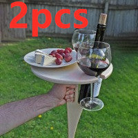 Portable Wine Table With Folding Round Table, Mini Wooden Picnic Table, Easy To Carry, Removable Beer Table - Antique Decore