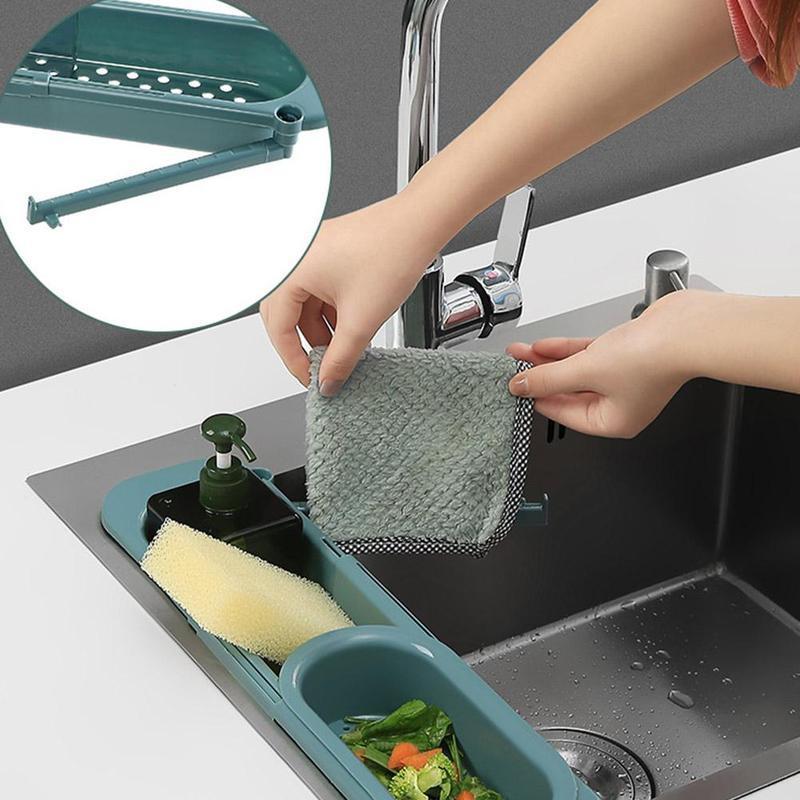 Telescopic Sink Rack Soap Sponge Holder Kitchen Sinks Organizer Adjustable Sinks Drainer Rack Storage Basket Kitchen Accessories - Antique Decore