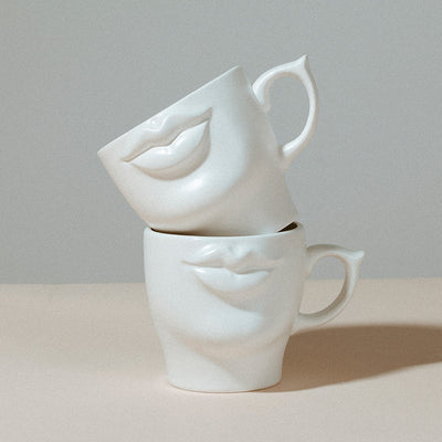 Cuelab Design Fun Ceramic Mug Stereo Lips Couple Bobo Coffee Cup Niche Creative Gift