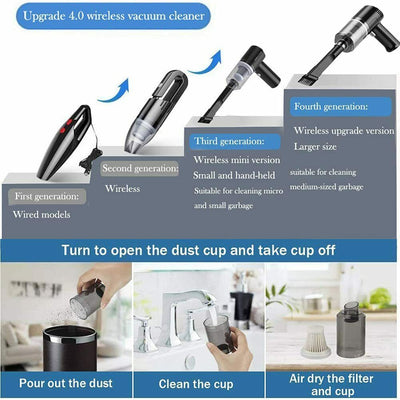 Portable Car Vacuum Cleaner, Handheld Vacuum High Power Cordless, Hand Vacuum Rechargeable Easy To Clean Car Interior, Desktop.