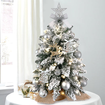 2ft Mini Christmas Tree With Light Artificial Small Tabletop Christmas Decoration With Flocked Snow, Exquisite Decor & Xmas Ornaments