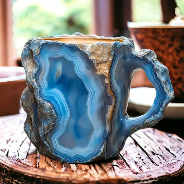 Resin Mineral Crystal Coffee Mugs With Handles Elegant Fake Mineral Crystal Cup