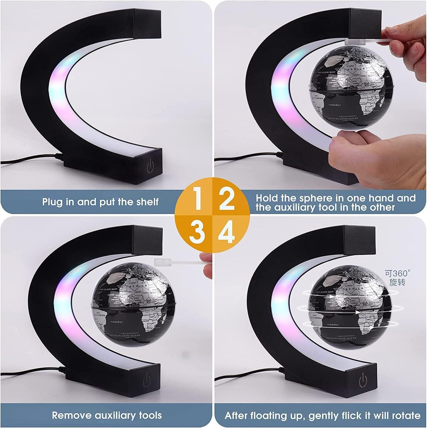 Magnetic Levitating Globe With LED Light - For Kids Adults Learning - 3.5 Inch