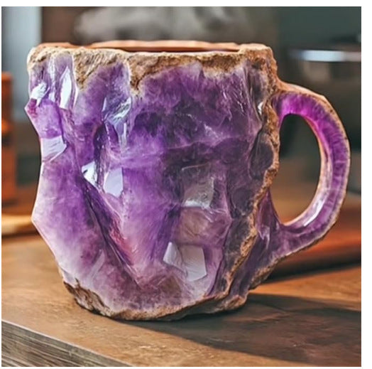 Resin Mineral Crystal Coffee Mugs With Handles Elegant Fake Mineral Crystal Cup