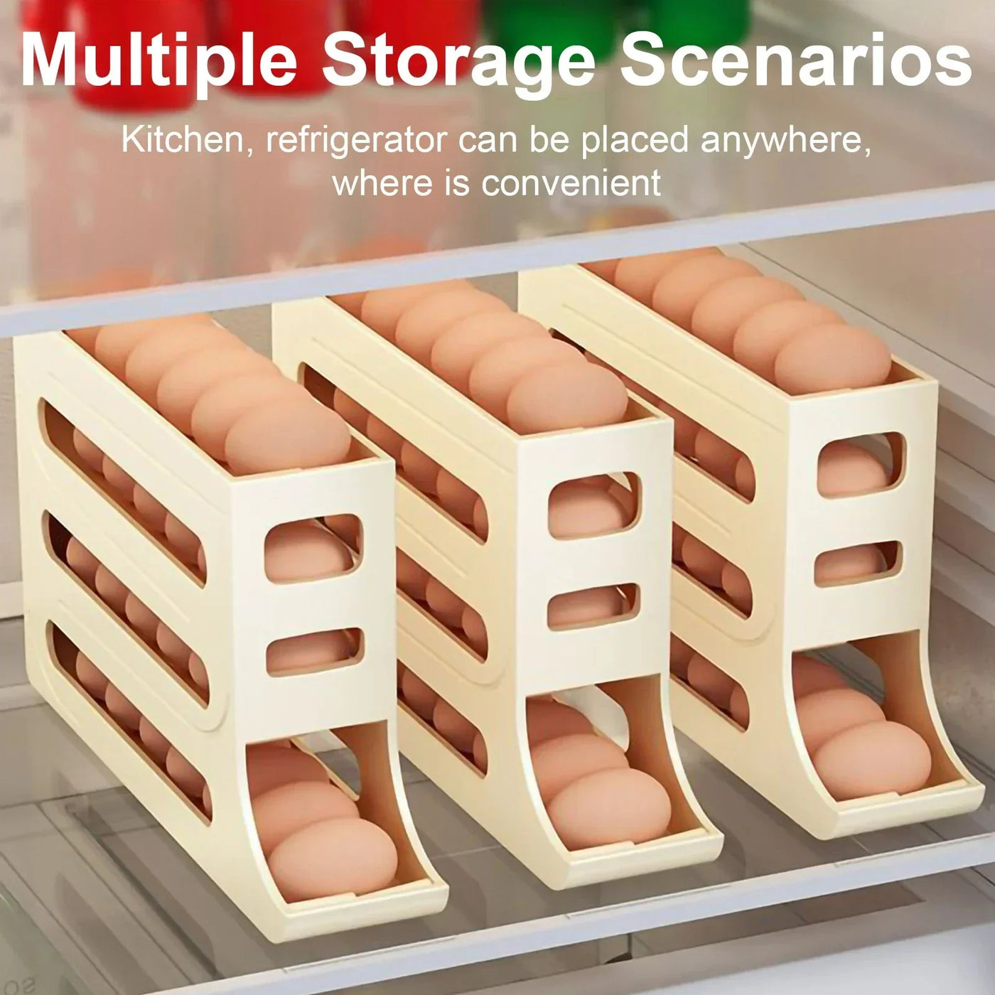 Refrigerator 4-Layer Automatic Egg Roller Sliding Egg Tray Refrigerator Side Door Large Capacity Holder Egg Storage Box Kitchen Gadgets - Antique Decore