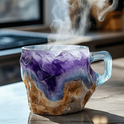 Resin Mineral Crystal Coffee Mugs With Handles Elegant Fake Mineral Crystal Cup