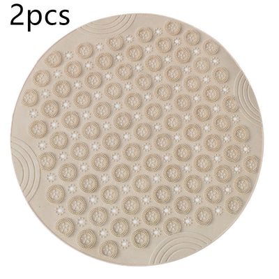 Textured Surface Round Shower Mat Anti-Slip Bath Mats With Drain Hole Massage Round In Middle For Shower Stall - Antique Decore