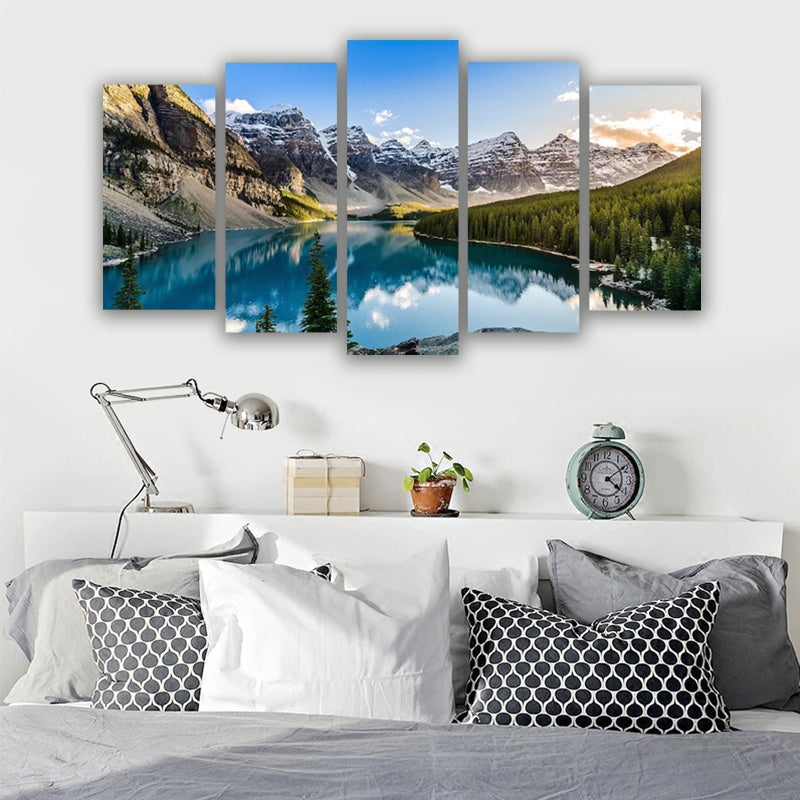 5 Piece Canvas Wall Arts Moraine Lake And Mountain Living Room Modular Modern Picture Home Decor - Antique Decore