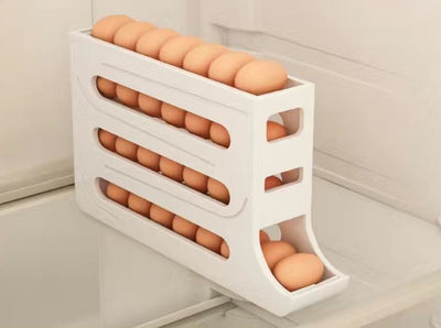 Refrigerator 4-Layer Automatic Egg Roller Sliding Egg Tray Refrigerator Side Door Large Capacity Holder Egg Storage Box Kitchen Gadgets - Antique Decore