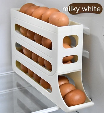 Refrigerator 4-Layer Automatic Egg Roller Sliding Egg Tray Refrigerator Side Door Large Capacity Holder Egg Storage Box Kitchen Gadgets - Antique Decore