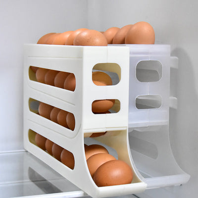 Refrigerator 4-Layer Automatic Egg Roller Sliding Egg Tray Refrigerator Side Door Large Capacity Holder Egg Storage Box Kitchen Gadgets - Antique Decore