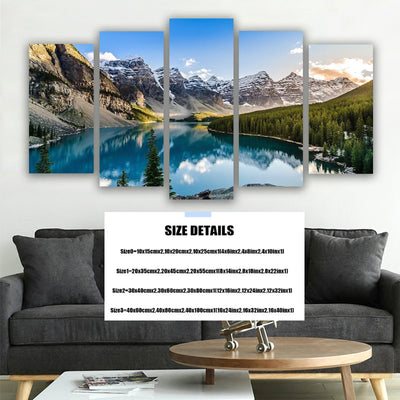 5 Piece Canvas Wall Arts Moraine Lake And Mountain Living Room Modular Modern Picture Home Decor - Antique Decore