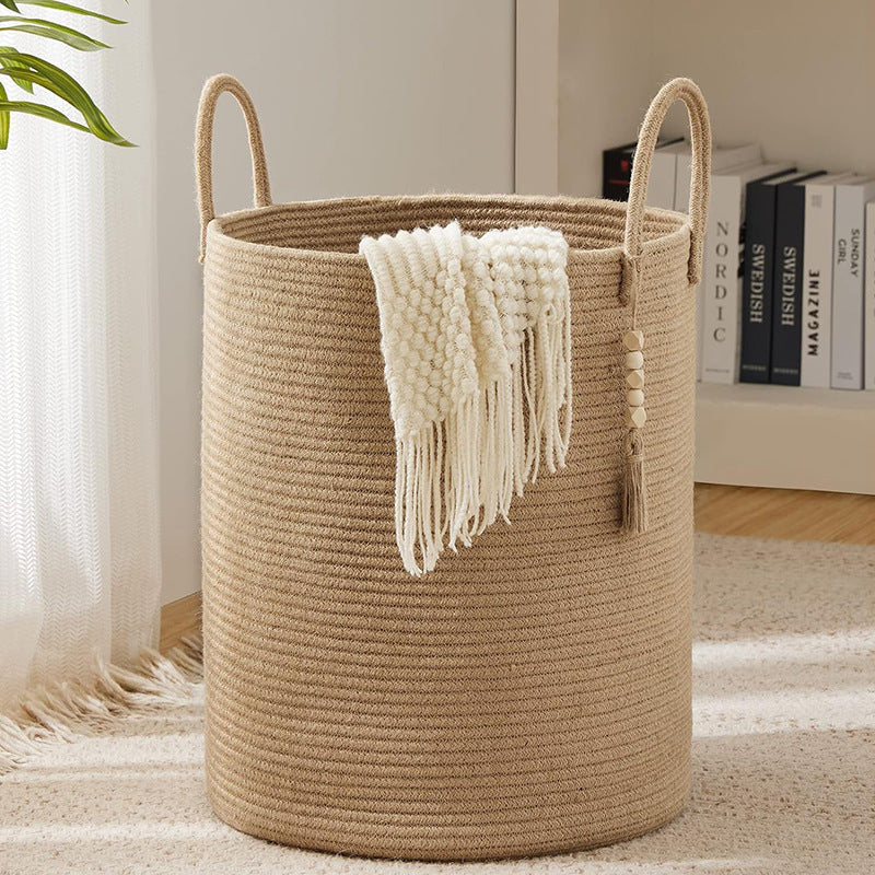 Dirty Clothes Basket Weaved Storage Basket Home Cotton String Straw Sundries - Antique Decore